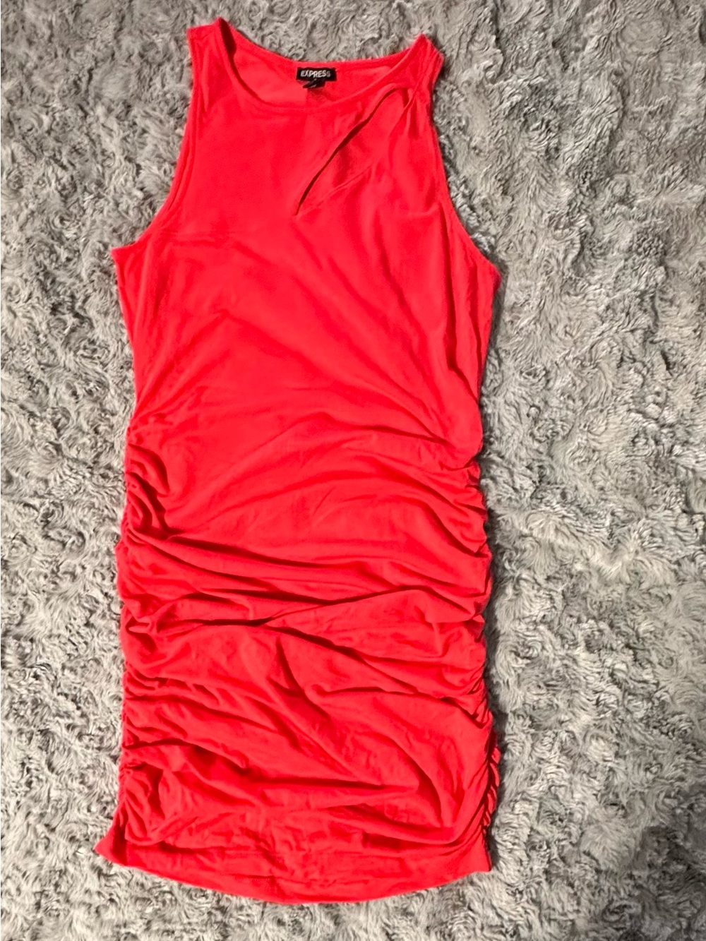 Express Bright Red Ruched Tank Mini Dress